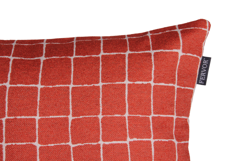 Cushion Caspian Checkers Ember Glow - Fervor + Hue